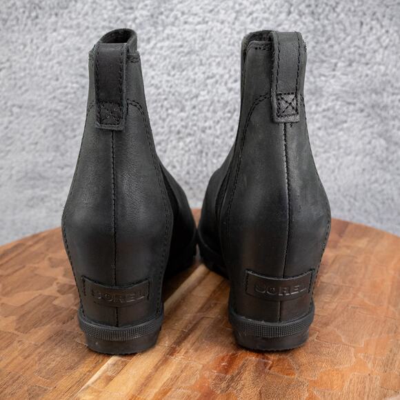 Sorel Joan of Arctic II Boots Women's 9 Black Leather Chelsea Hidden Wedge Shoes - Picture 5 of 8